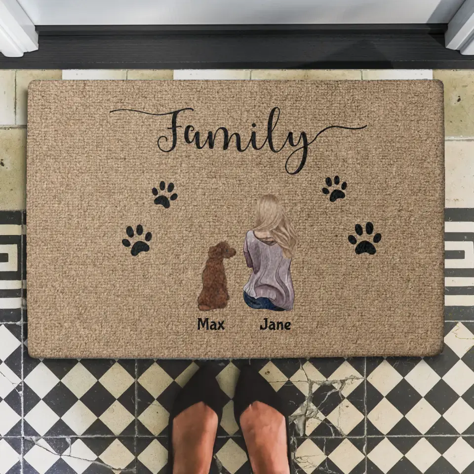 Girl and dogs - Personalized dog doormat – Giftymize™️