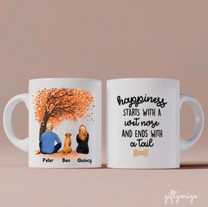 Man and Woman and Dogs Personalized Mug - Name, skin, hair, dog, background, quote can be customized - Giftymize™️