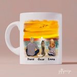 Couple & Dogs on the Beach Personalized Mug - Name, skin, hair, dog, cat, background, quote can be customized - Giftymize™️