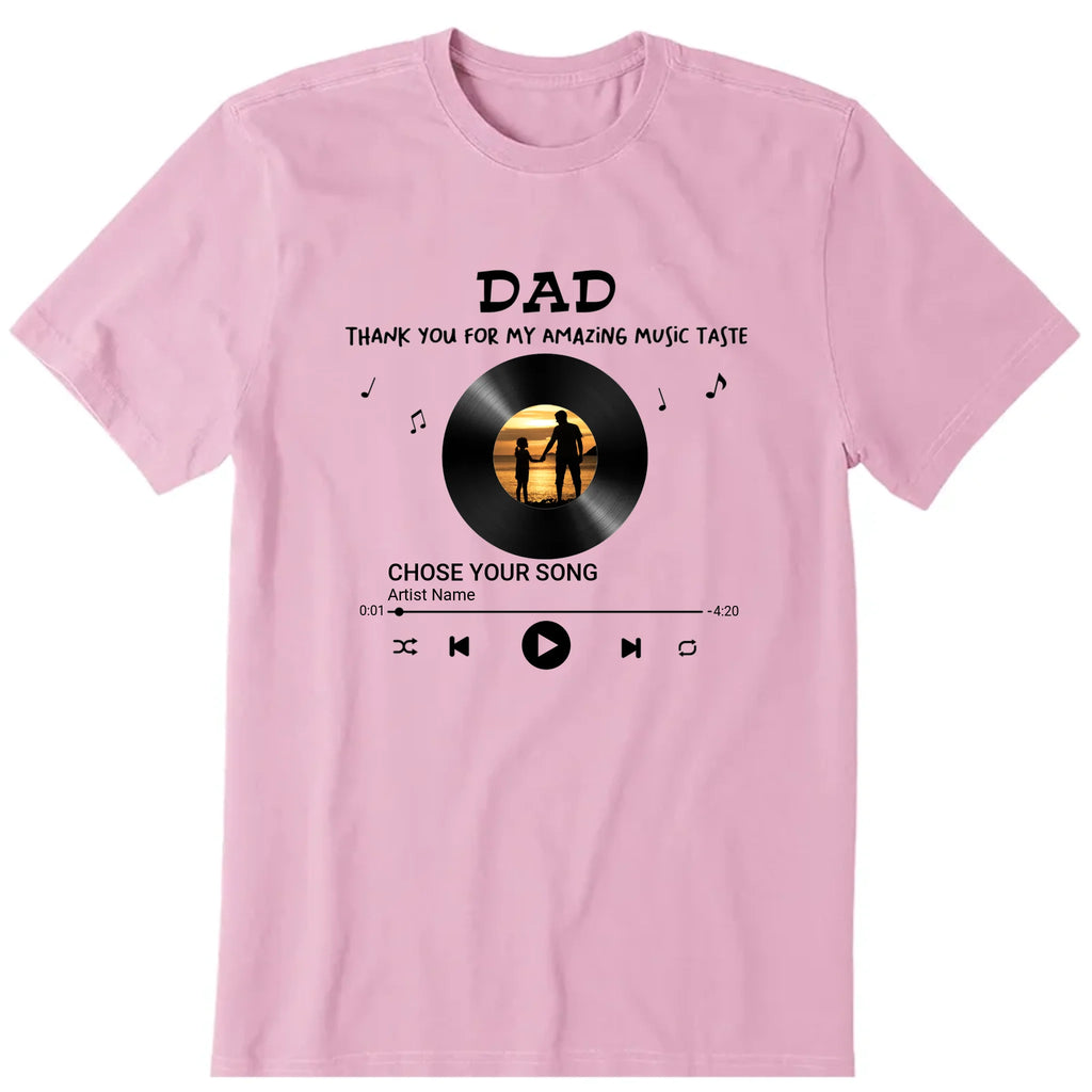 Dad Has Amazing Music Taste Personalized T-Shirt, Hoodie & Sweatshirt - Photo, song, song name, artist name, song duration can be customized