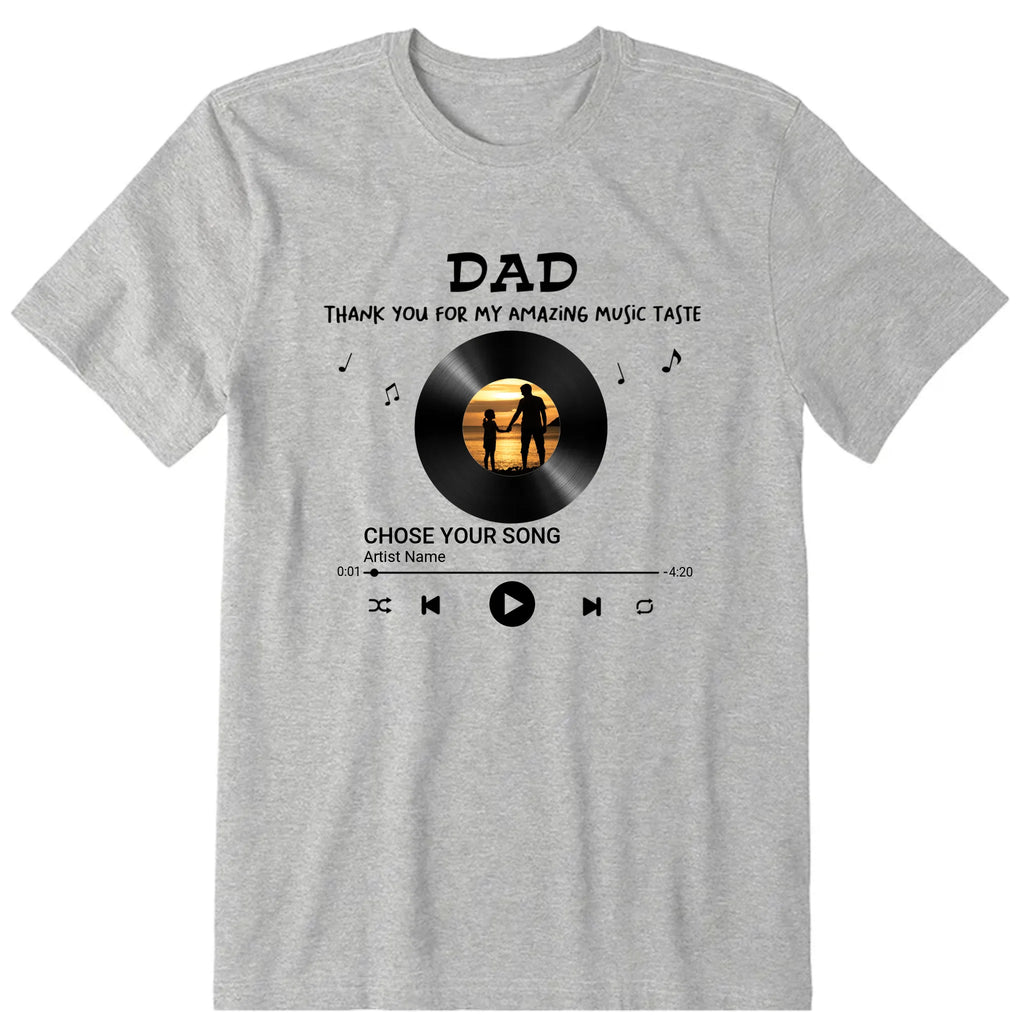 Dad Has Amazing Music Taste Personalized T-Shirt, Hoodie & Sweatshirt - Photo, song, song name, artist name, song duration can be customized