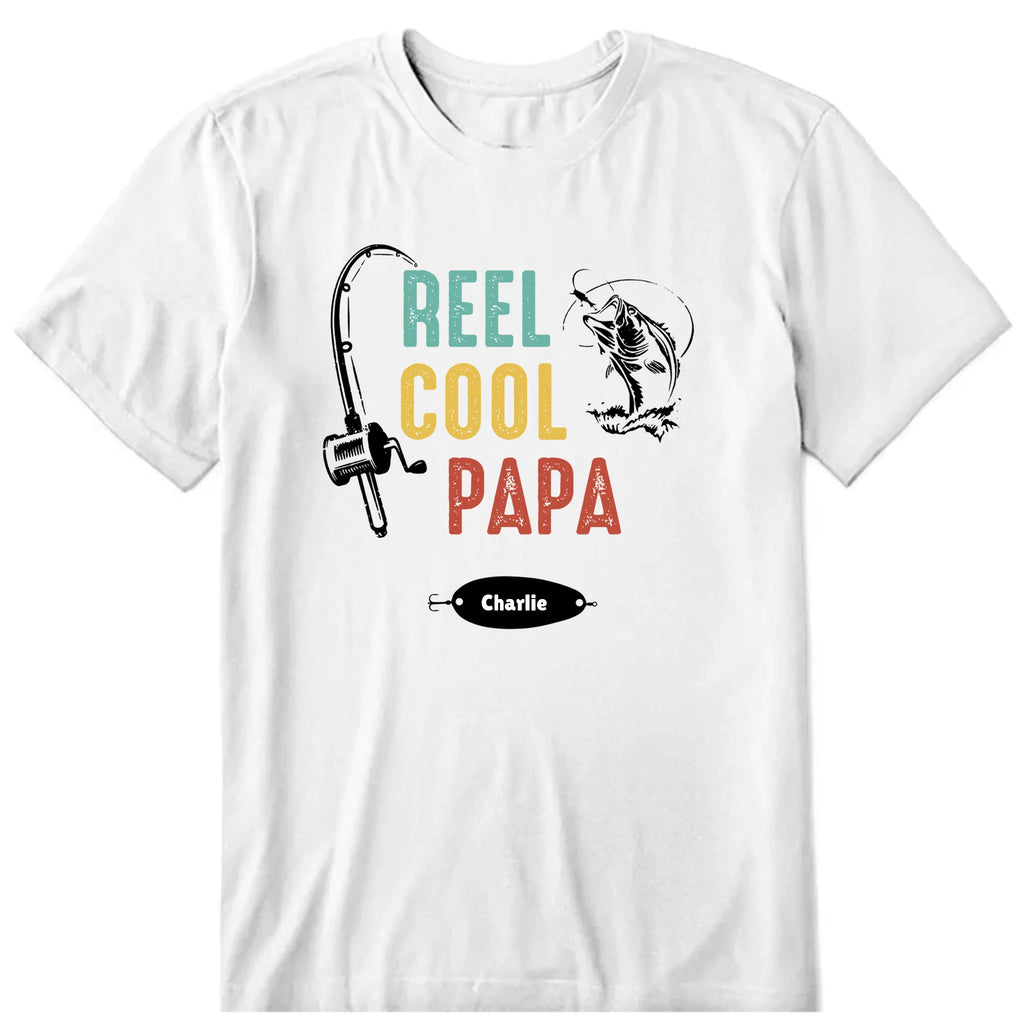 Reel Cool Papa Personalized T-Shirt, Hoodies & Sweatshirt - Background, kid name can be customized
