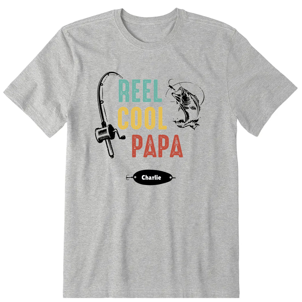 Reel Cool Papa Personalized T-Shirt, Hoodies & Sweatshirt - Background, kid name can be customized