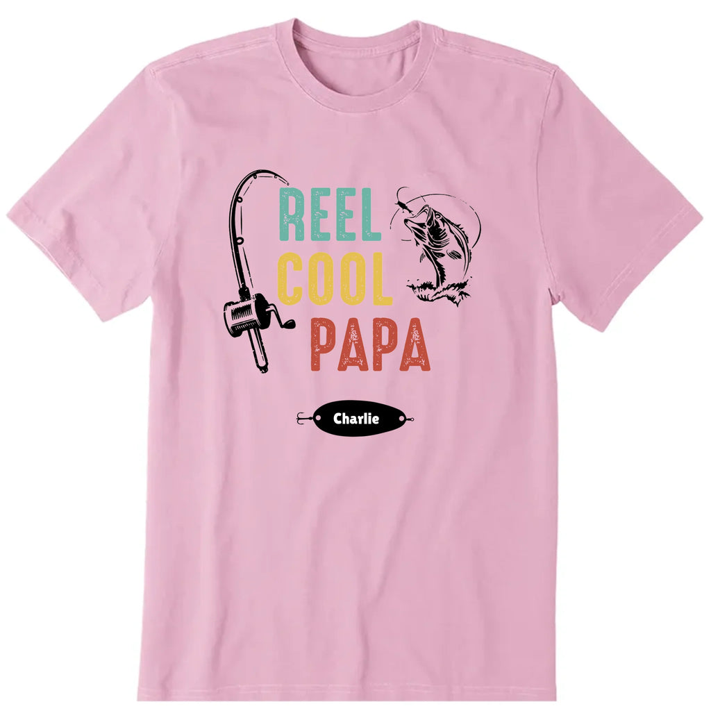 Reel Cool Papa Personalized T-Shirt, Hoodies & Sweatshirt - Background, kid name can be customized