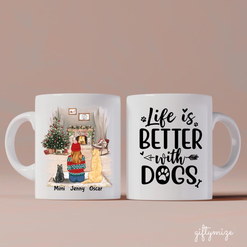 Personalized Dog Mugs - Girl and Dogs - Life Is Better With Dogs