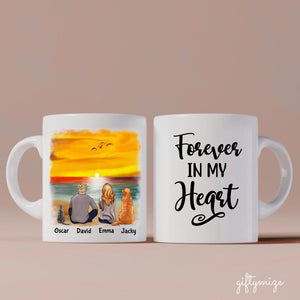 Beach Couple with Dogs & Cats Personalized Mug - Name, skin, hair, dog, cat, background, quote can be customized - Giftymize™️