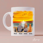 Beach Couple with Dogs & Cats Personalized Mug - Name, skin, hair, dog, cat, background, quote can be customized - Giftymize™️