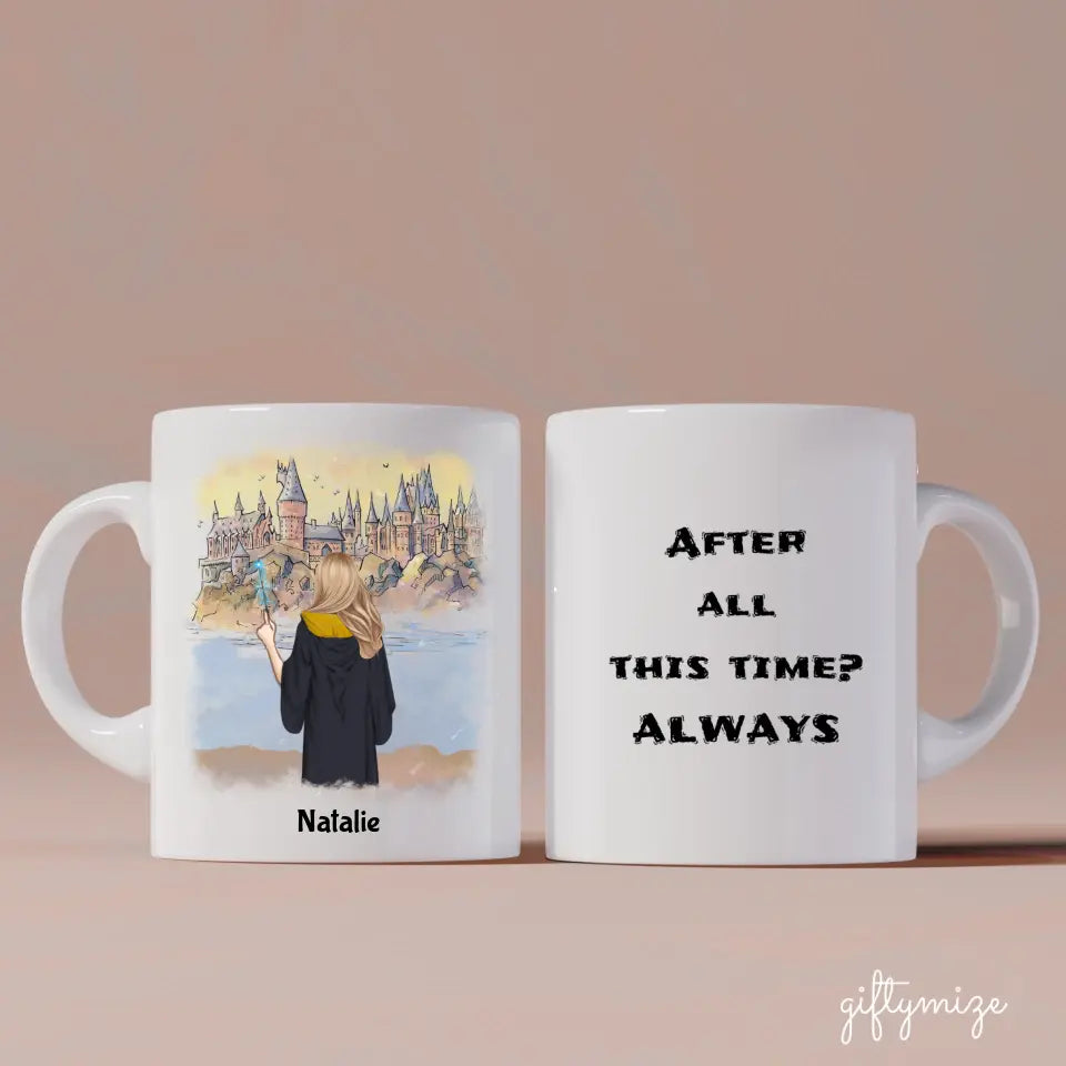 Harry Potter Inspired Girl Personalized Mug: Name, skin, hair, background, quote can be customized - Giftymize™️