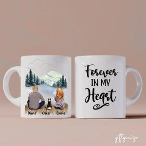 Man and Woman and Cats Personalized Mug - Name, skin, hair, cat, background, quote can be customized - Giftymize™️