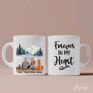 Man and Woman and Cats + Dogs Personalized Mug - Name, skin, hair, cat, background, quote can be customized - Giftymize™️