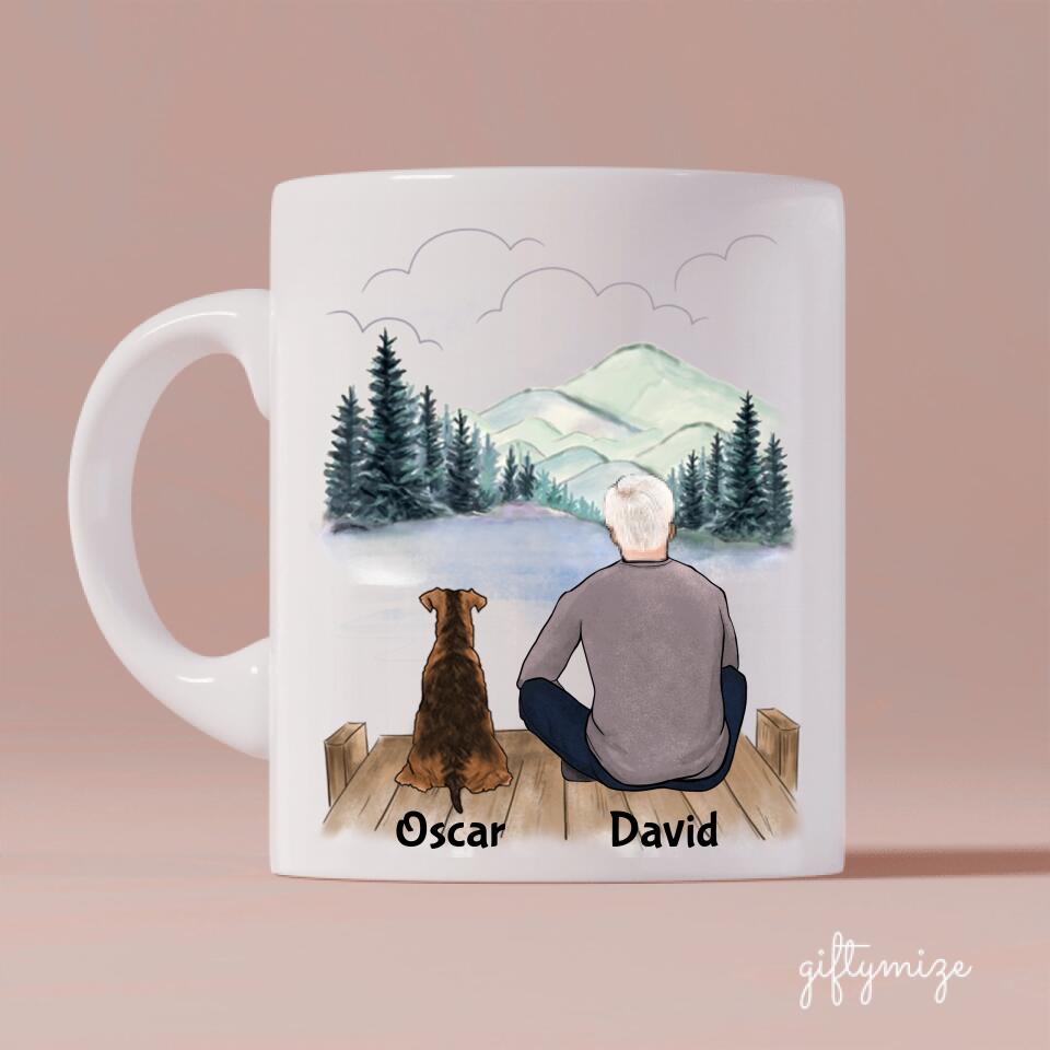 Father and Dogs Personalized Mug - Name, skin, hair, dog, background can be customized