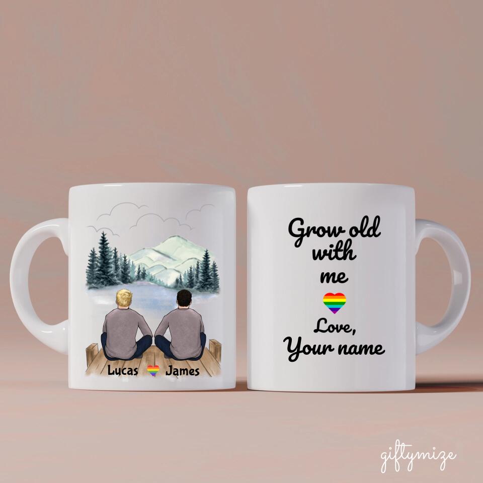 Male couple Personalized Mug - Name, skin, hair, background can be customized - Giftymize™️