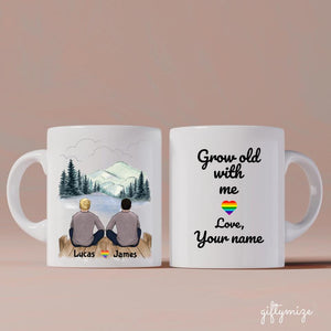 Male couple Personalized Mug - Name, skin, hair, background can be customized