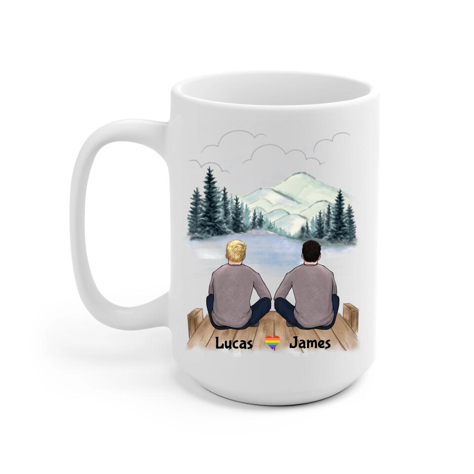 Male couple Personalized Mug - Name, skin, hair, background can be customized - Giftymize™️