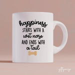 Man and Dogs On The Beach Personalized Mug - Name, skin, hair, dog, quote, background can be customized