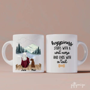 Mother and Dogs Personalized Mug - Name, skin, hair, dog, background can be customized