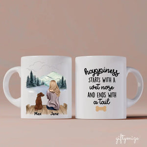 Girl and Dogs Personalized Mug - Name, skin, hair, dog, background, quote can be customized