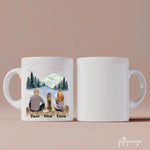 Man and Woman and Dogs Personalized Mug - Name, skin, hair, dog, background, quote can be customized