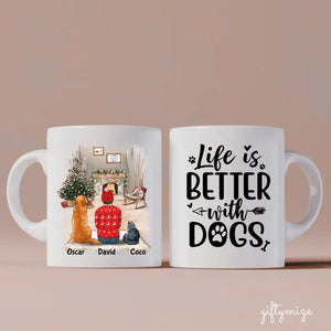 Man with Dogs and Cats Christmas Personalized Mug - Name, skin, hair, cat, dog, background, quote can be customized