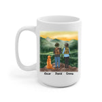 Hiking Couple & Dogs Personalized Mug - Name, skin, hair, background, quote can be customized