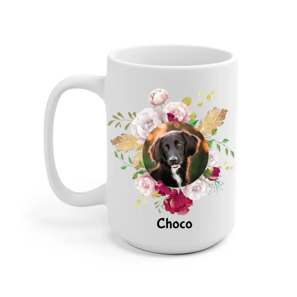 Dog Circle Flower Frame Upload Photo Personalized Mug - Photo, quote, name can be customized