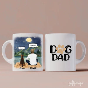Chatting With Dog Dad Personalized Mug - Name, skin, hair, dog, background, quote can be customized