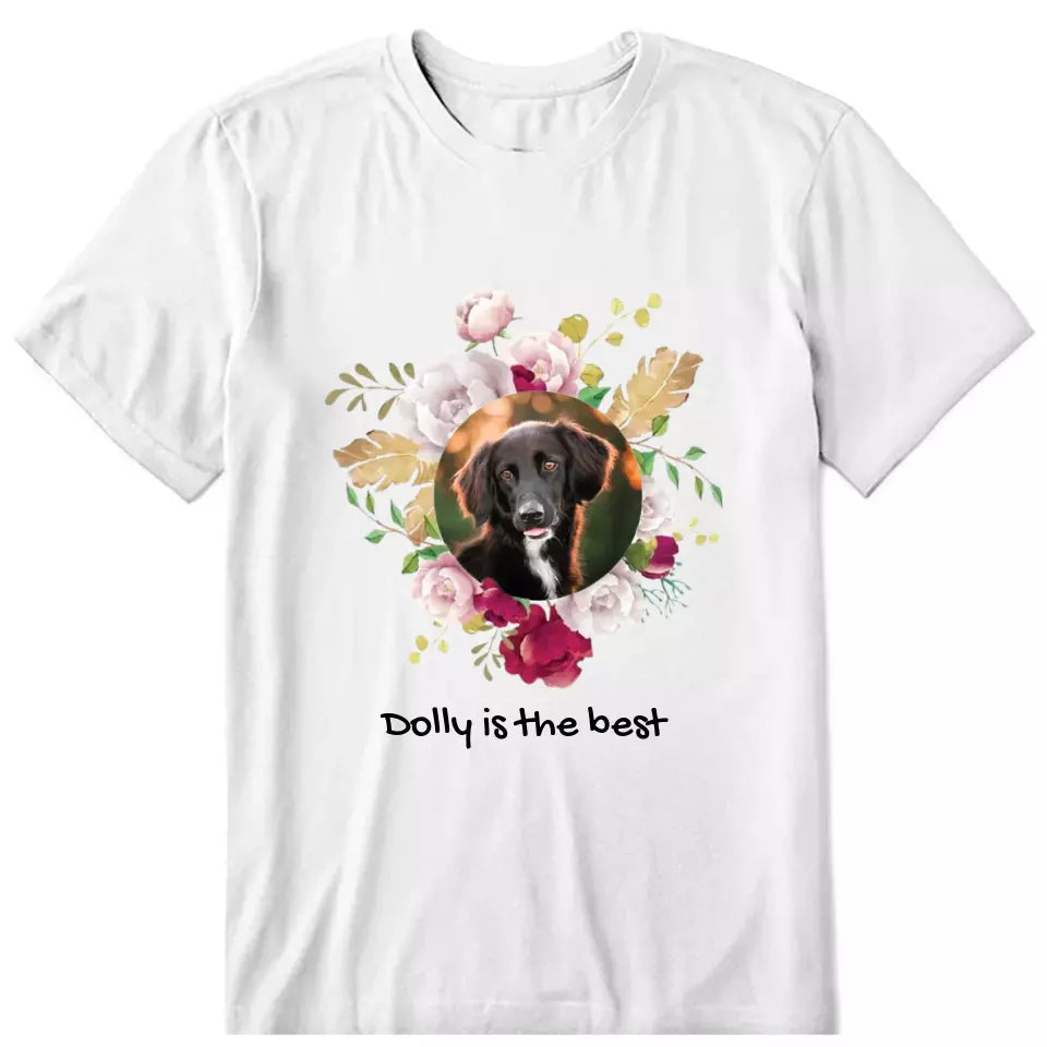 Dog Flower Circle Frame Photo Upload Personalized T-Shirt - Photo, name can be customized