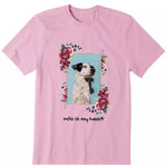 Dog Peony Frame Photo Upload Personalized T-Shirt - Photo, name can be customized