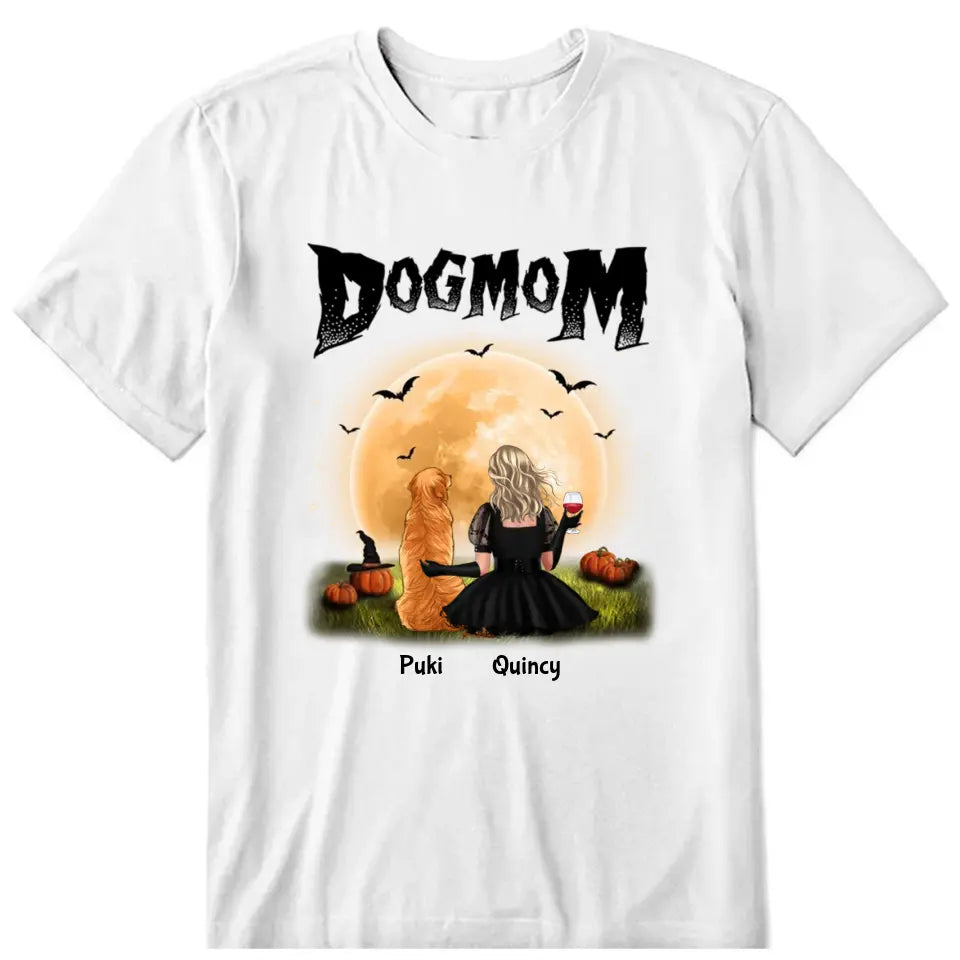 Halloween Dog Mom Personalized T Shirt - Dog, name, skin, dress, hair, background, text can be customized