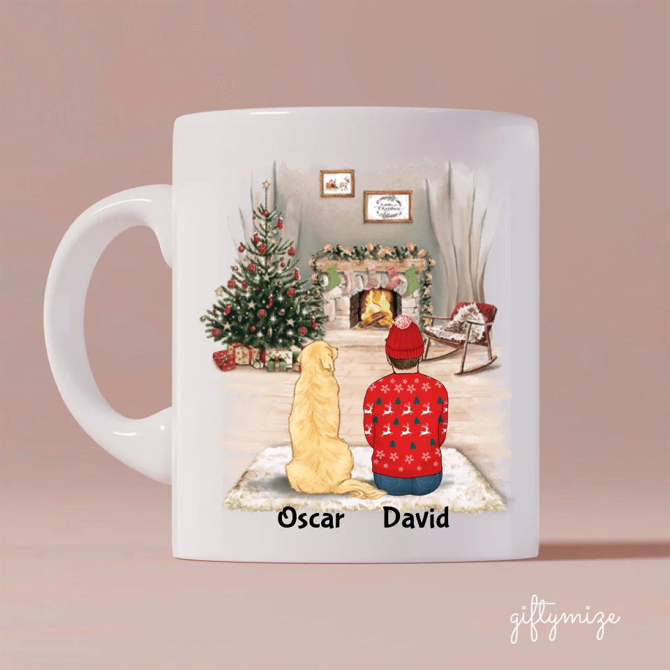 Man and Dogs Christmas Personalized Mug - Name, skin, hair, dog, background, quote can be customized