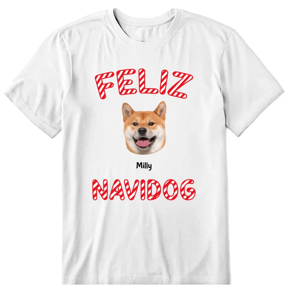 Feliz Navidog Christmas Personalized Photo Upload T-Shirt, Hoodie & Sweatshirt - Name, dog photo can be customized