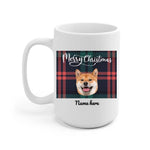 Beloved Dog On Christmas Texture Upload Photo Personalized Mug - Photo, name can be customized