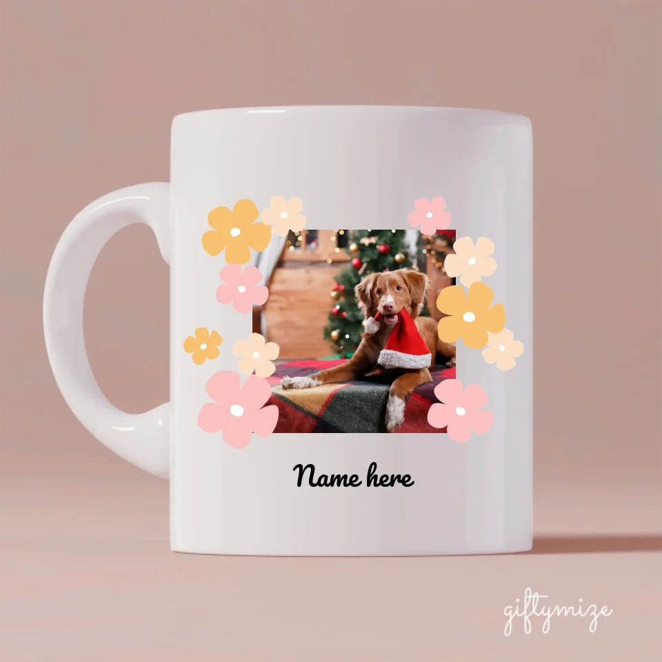 Lovely Flower Dog Christmas Personalized Mug - Name, photo, quote can be customized