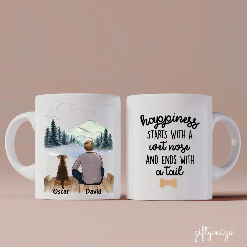 Man and Dogs Personalized Mug - Name, skin, hair, dog, background, quote can be customized - Giftymize™️