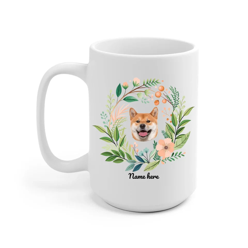 Baby Dog Flower Cirle Personalized Mug - Photo, name, dog can be customized