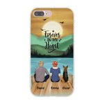 Man and Woman and Dogs Personalized Phone Case for iPhone - Name, Skin, Hair, Dog, Background, Quote can be customized