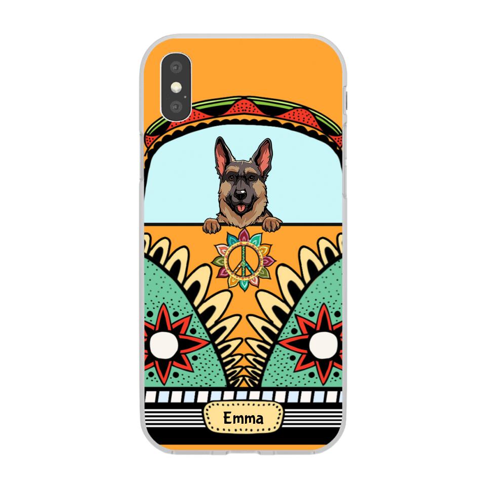 Dogs on Hippie Van Personalized Phone Case for iPhone - Dog, Name can be customized