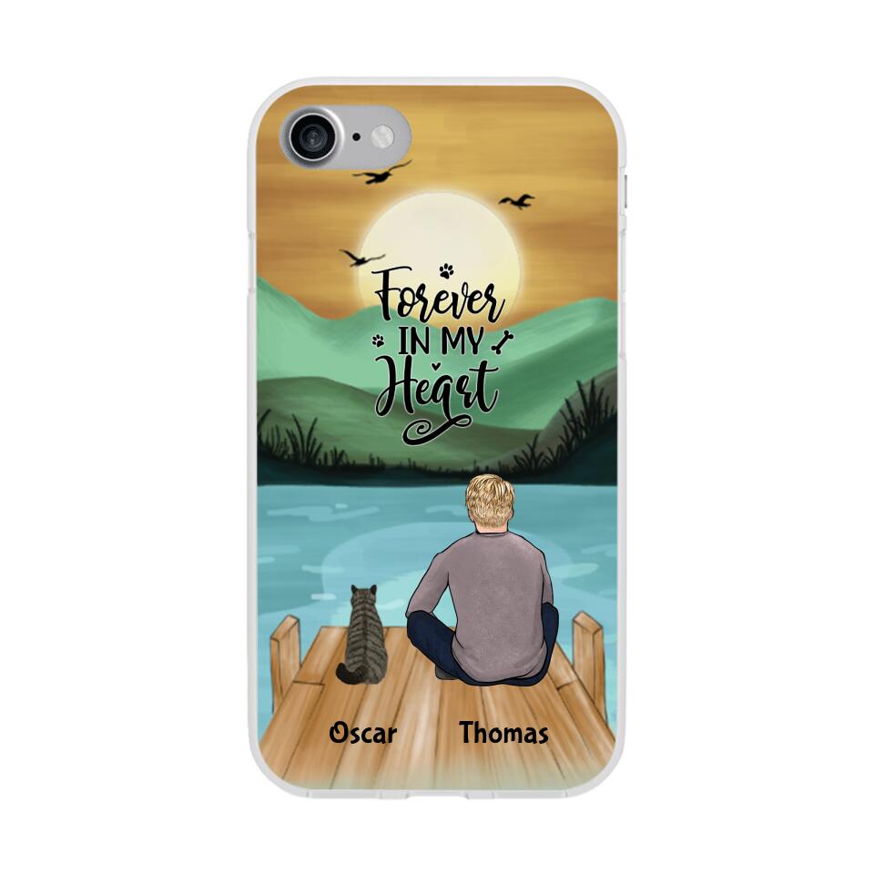 Man and Cats Personalized Phone Case for iPhone - Name, Skin, Hair, Cat, Background, Quote can be customized