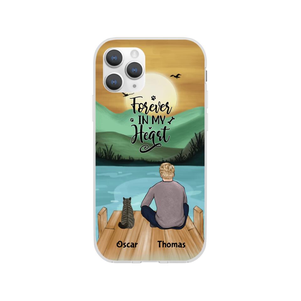 Man and Cats Personalized Phone Case for iPhone - Name, Skin, Hair, Cat, Background, Quote can be customized