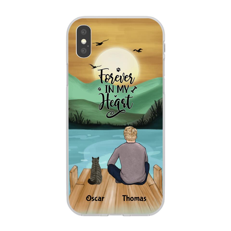 Man and Cats Personalized Phone Case for iPhone - Name, Skin, Hair, Cat, Background, Quote can be customized