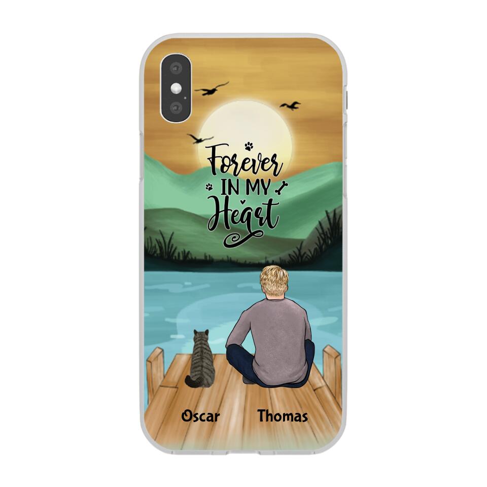 Man and Cats Personalized Phone Case for iPhone - Name, Skin, Hair, Cat, Background, Quote can be customized