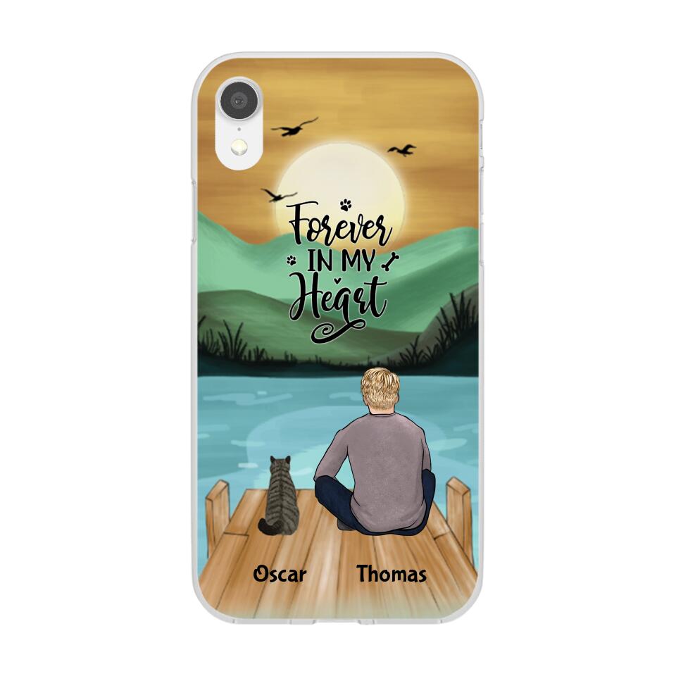 Man and Cats Personalized Phone Case for iPhone - Name, Skin, Hair, Cat, Background, Quote can be customized