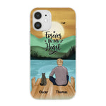 Man and Cats Personalized Phone Case for iPhone - Name, Skin, Hair, Cat, Background, Quote can be customized