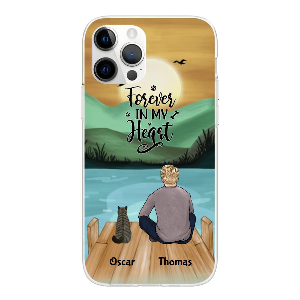 Man and Cats Personalized Phone Case for iPhone - Name, Skin, Hair, Cat, Background, Quote can be customized