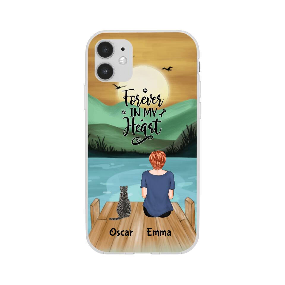 Girl and Cats Personalized Phone Case for iPhone - Name, Skin, Hair, Cat, Background, Quote can be customized