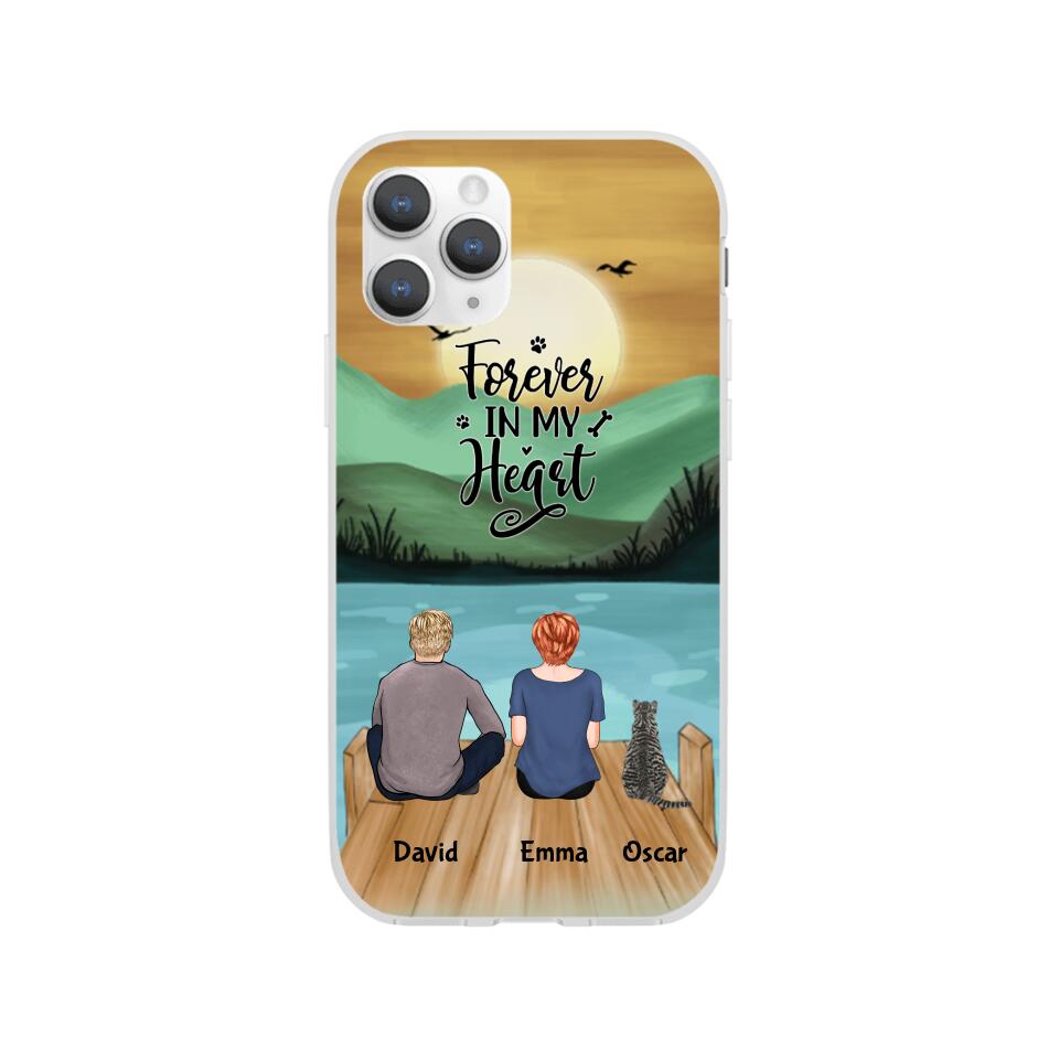 Man and Woman and Cats Personalized Phone Case for iPhone - Name, Skin, Hair, Cat, Background, Quote can be customized