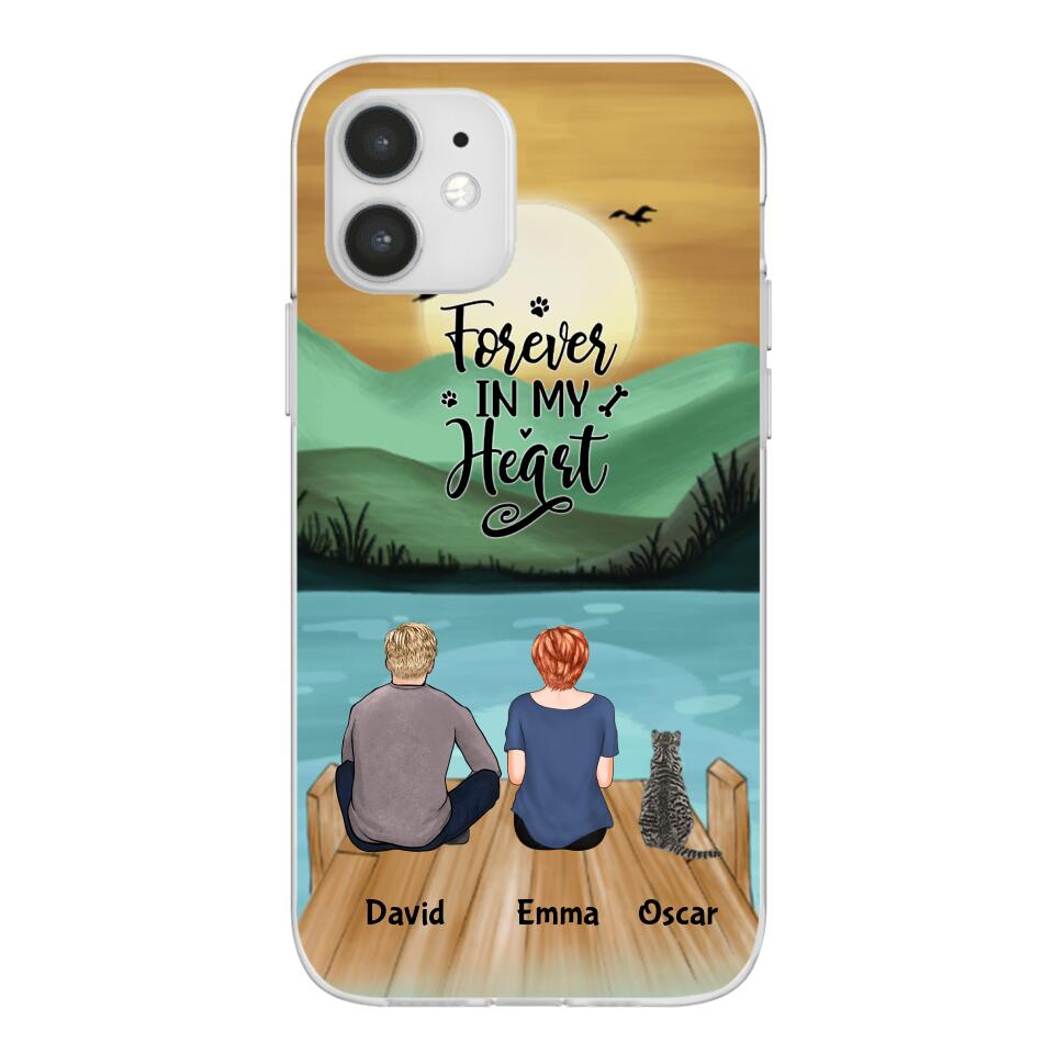 Man and Woman and Cats Personalized Phone Case for iPhone - Name, Skin, Hair, Cat, Background, Quote can be customized