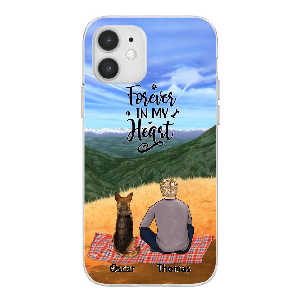 Chilling Man and Dogs Personalized Phone Case for iPhone - Name, Skin, Hair, Dog, Background, Quote can be customized