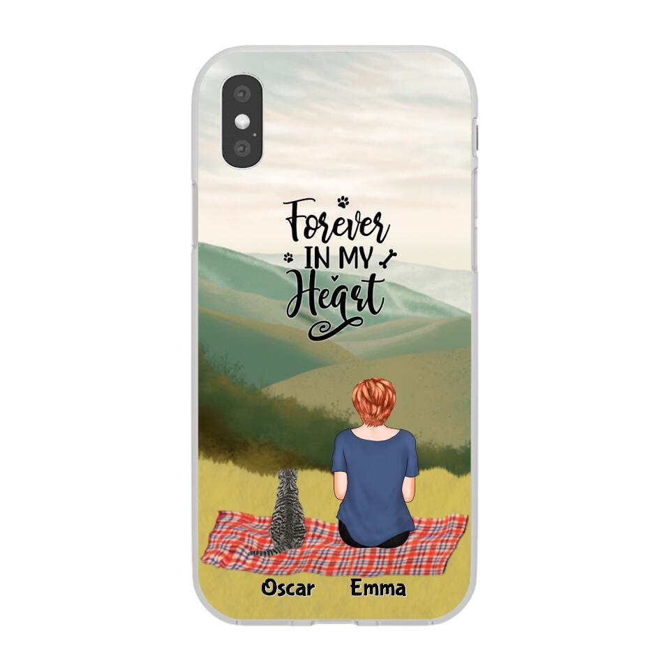 Chilling Girl and Cats Personalized Phone Case for iPhone - Name, Skin, Hair, Cat, Background, Quote can be customized
