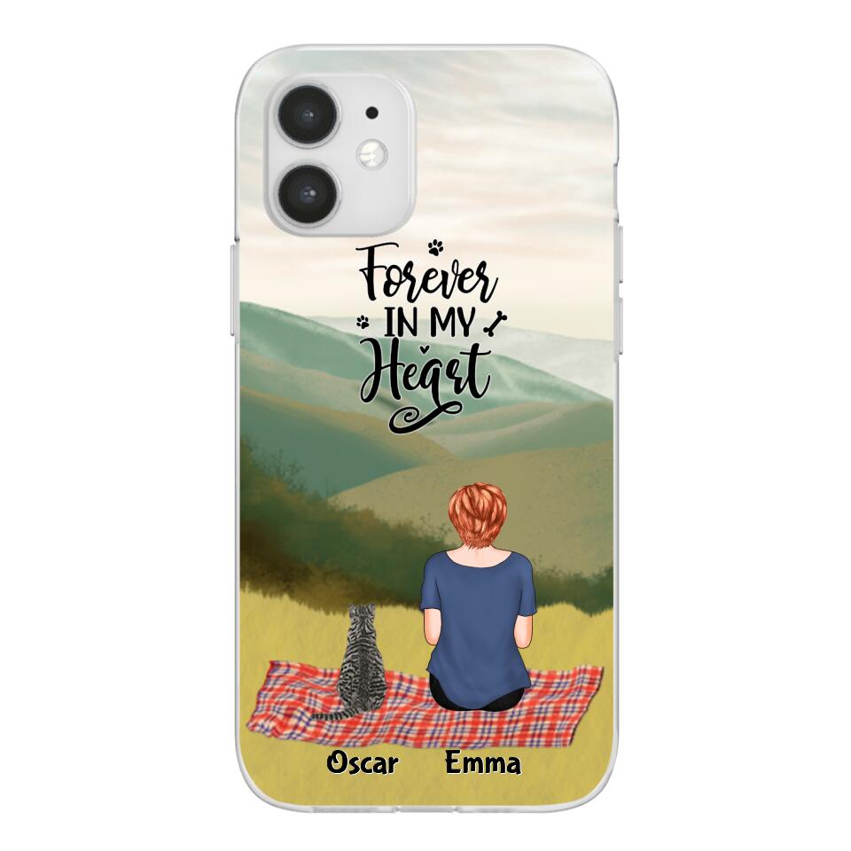 Chilling Girl and Cats Personalized Phone Case for iPhone - Name, Skin, Hair, Cat, Background, Quote can be customized